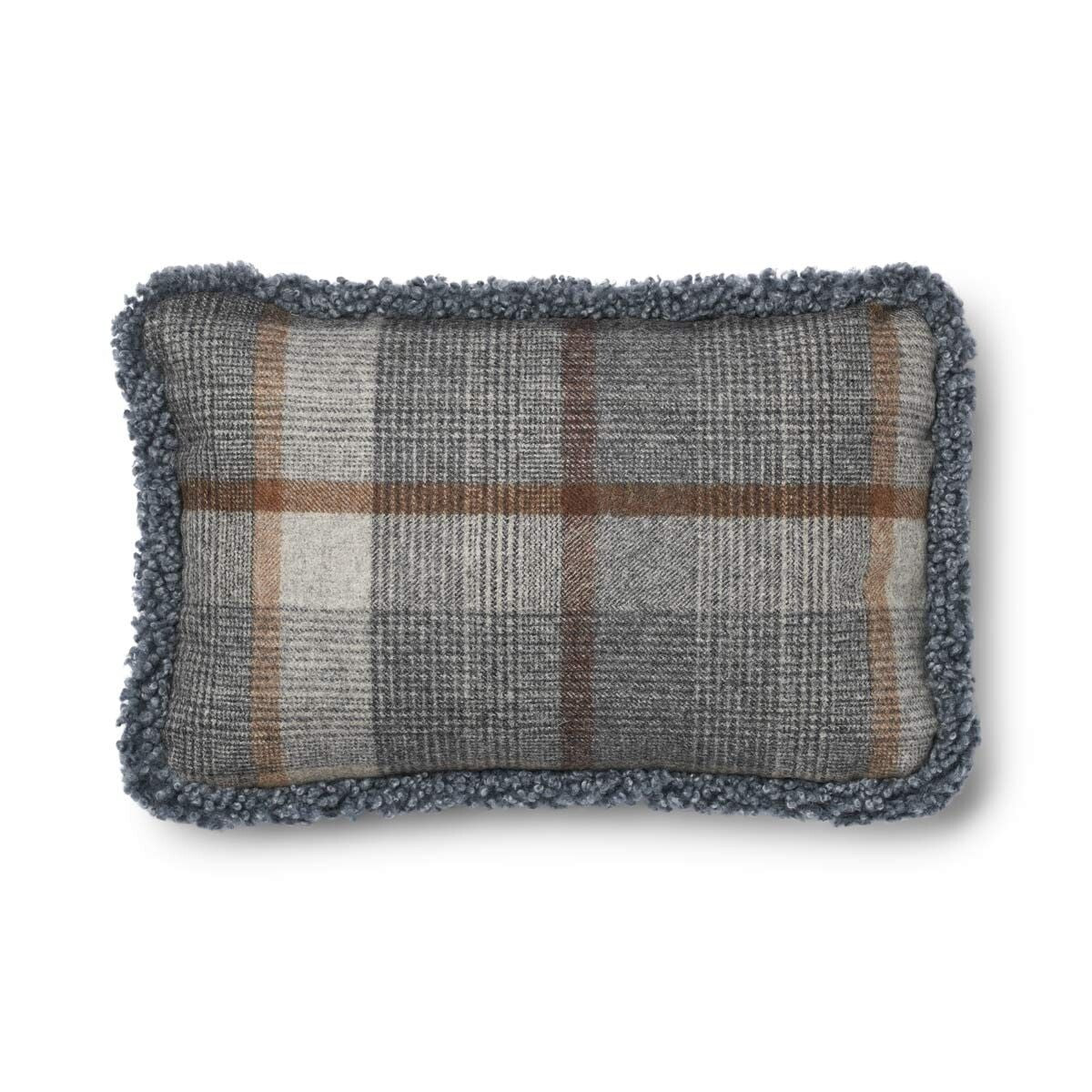 Coussin en laine courte de mouton Glencheck-Gris/Gris clair