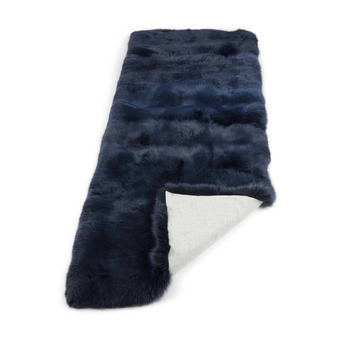 Jeté en renard premium avec revers en cachemire | Bleu indigo | 210 × 76 cm