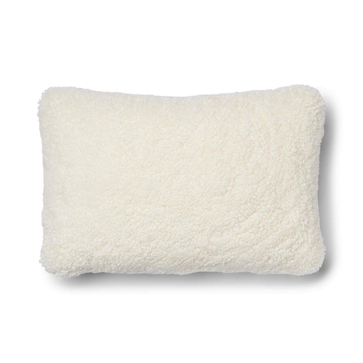 Coussin en laine courte de mouton Argent/Ivoire