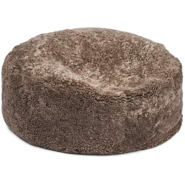 Pouf rond en peau de mouton à laine courte Taupe