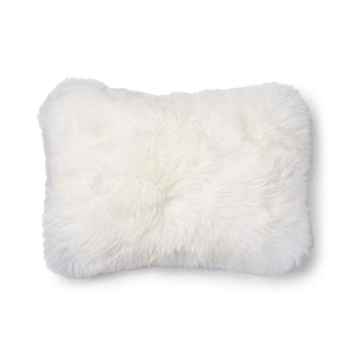 Coussin en peau de mouton longue laine Argent/Ivoire