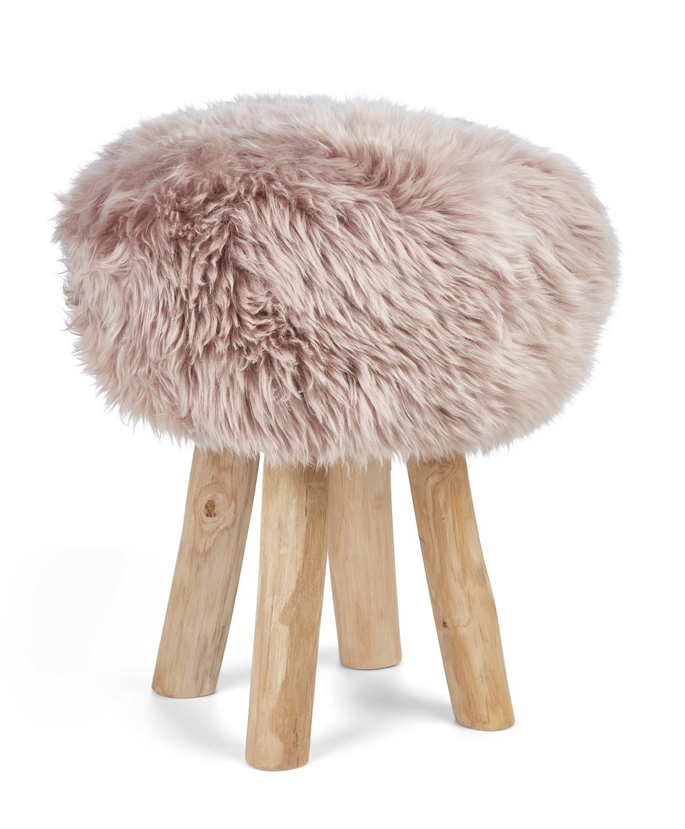 Tabouret Theo + housse | Pieds en chêne | Peau de mouton de Nouvelle-Zélande