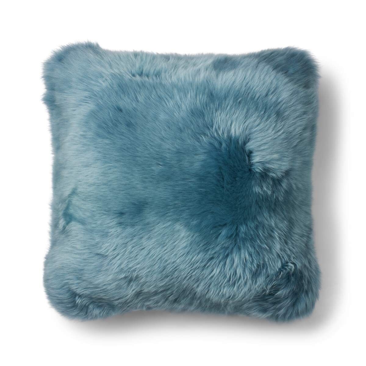 Coussin en peau de mouton longue laine Bleu fumée