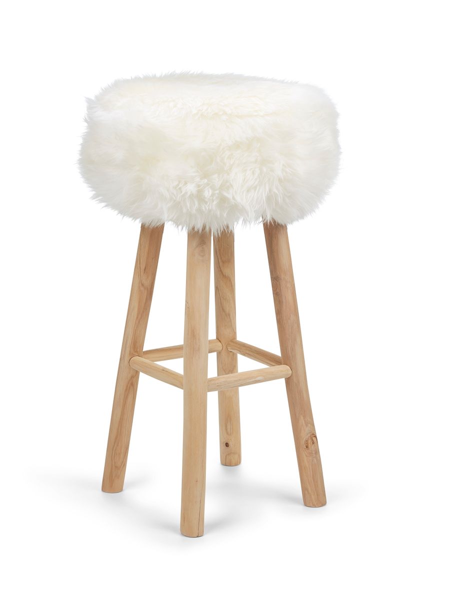 Tabouret de bar Theo + housse | Pieds en chêne | Peau de mouton de Nouvelle-Zélande Ivoire