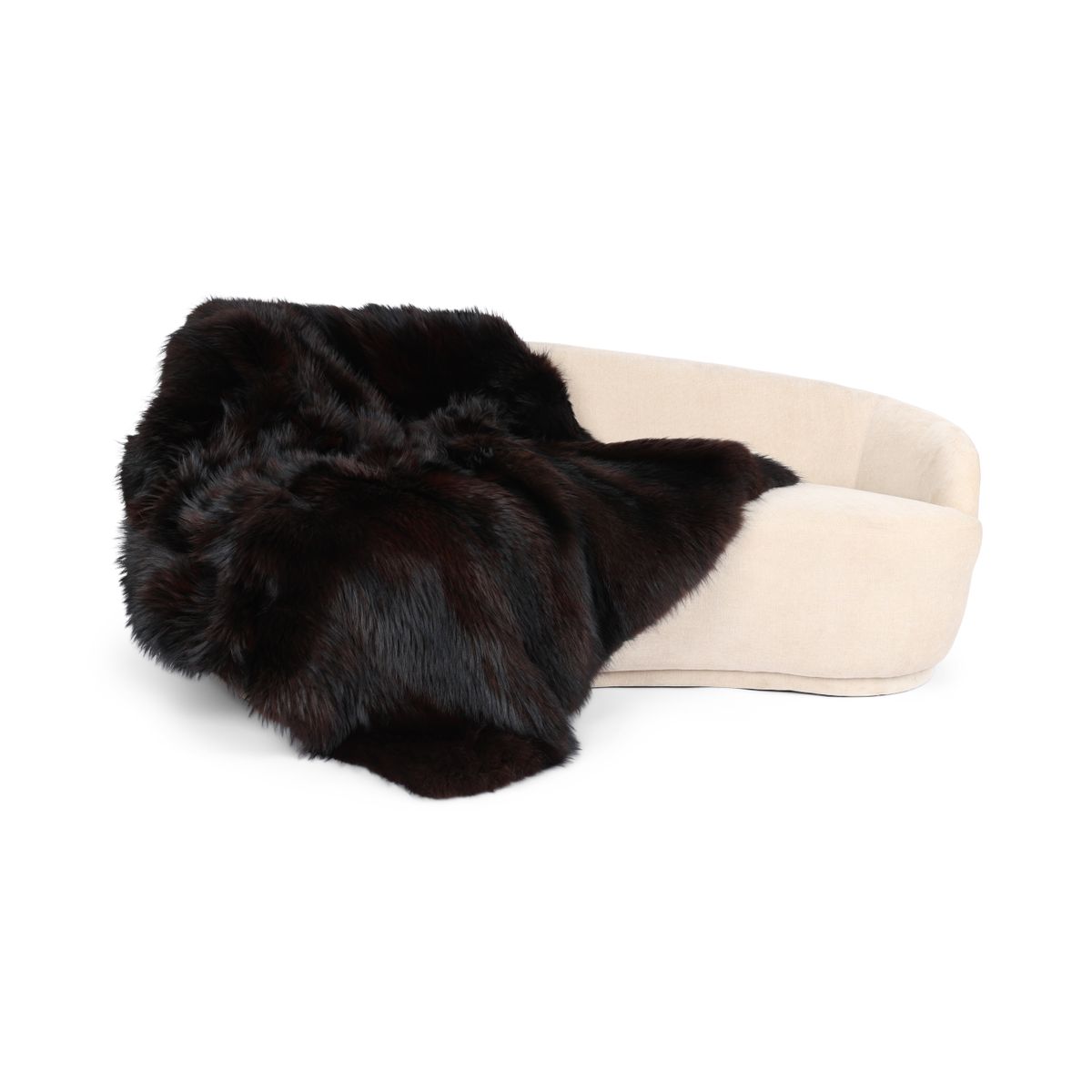 Jeté en renard premium avec revers en cachemire | Marron foncé | 150 × 150 cm