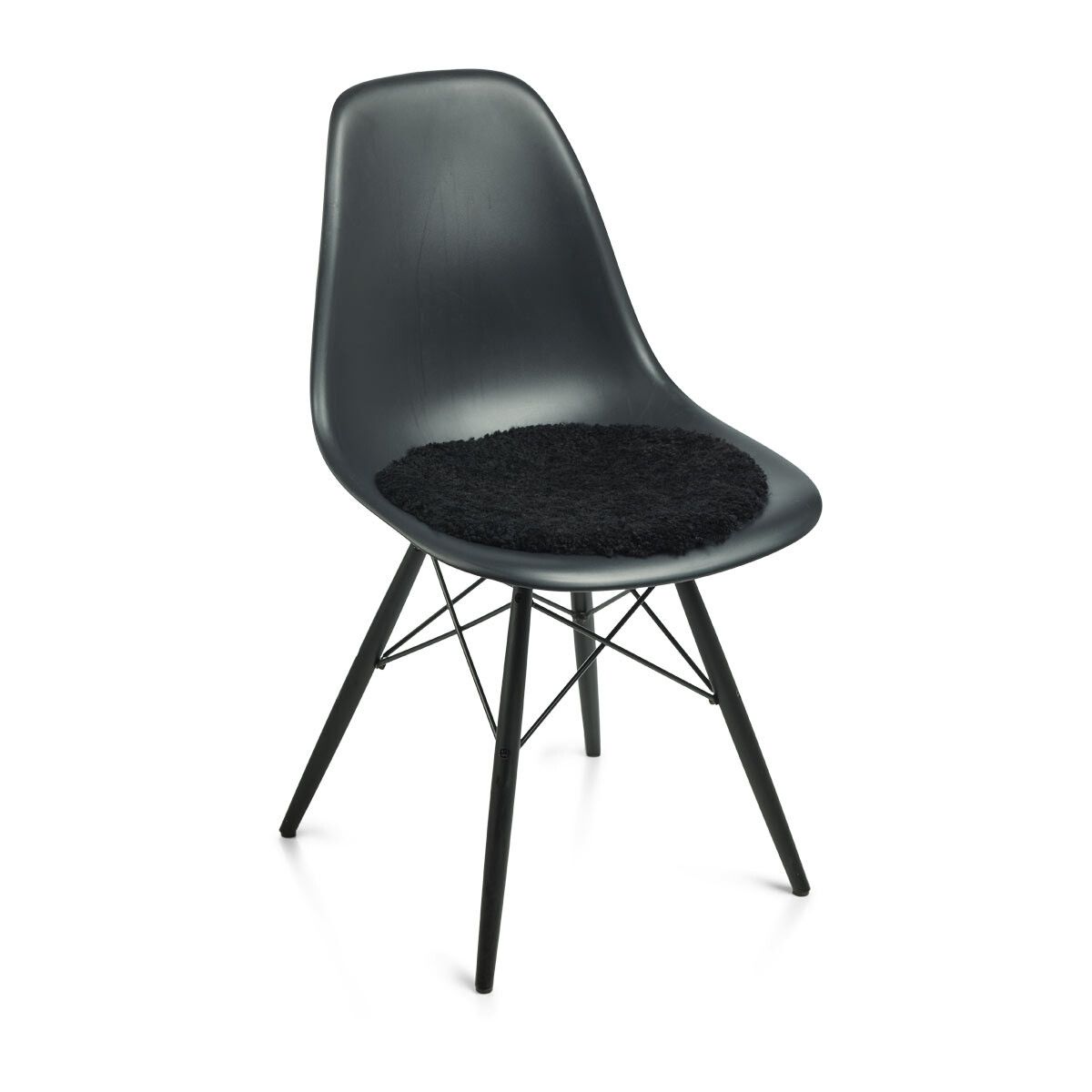 Dessus de siège en peau de mouton bouclée à laine courte | Ø38 cm Noir