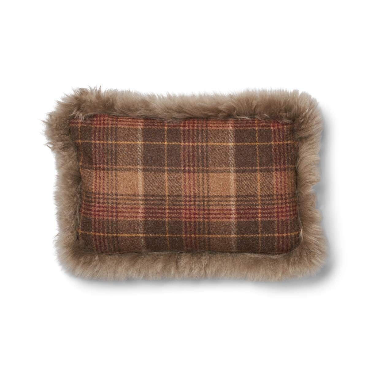 Coussin en peau de mouton longue laine Cacao-Marron foncé/Taupe