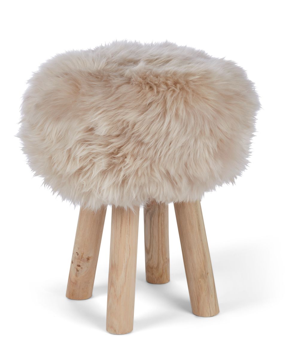 Tabouret Theo + housse | Pieds en chêne | Peau de mouton de Nouvelle-Zélande Linge