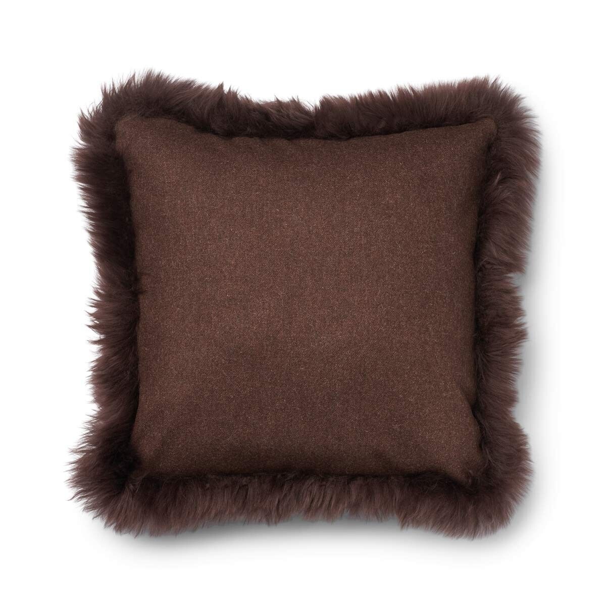 Coussin en peau de mouton longue laine Chocolat