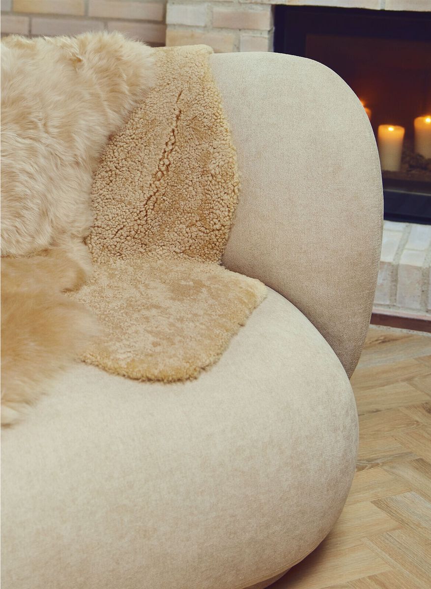 Peau de mouton de Nouvelle-Zélande | Poils courts bouclés | Tapis 100 cm Pierre de lune