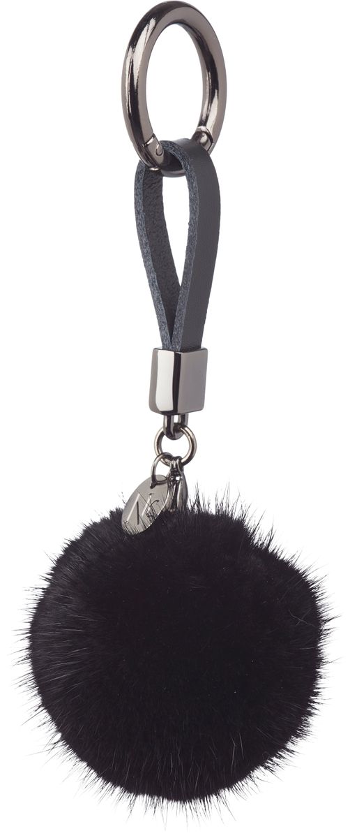 Porte-clés Pompon en vison Noir