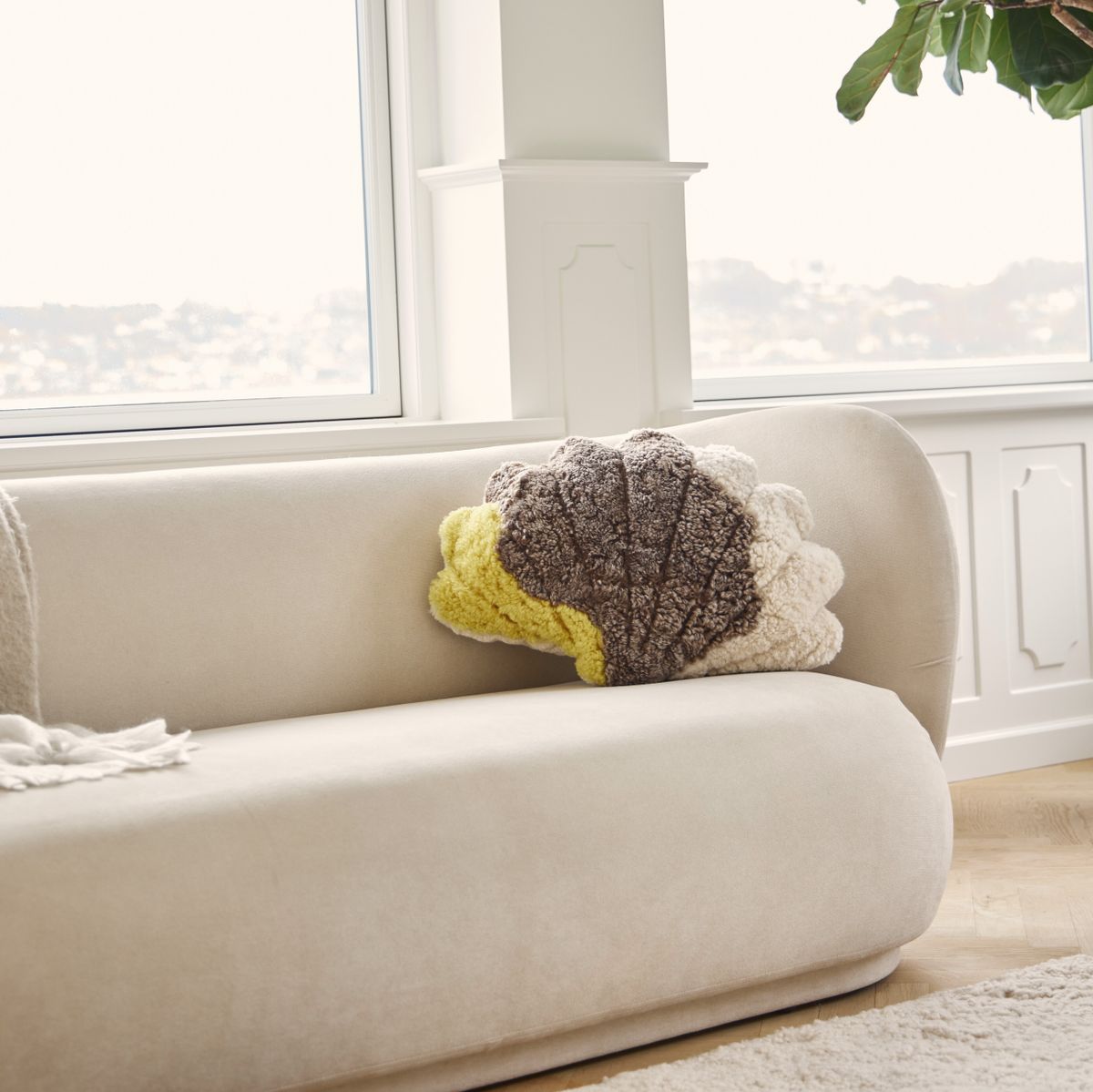 Coussin en forme de coquille Jaune/Taupe/Beige