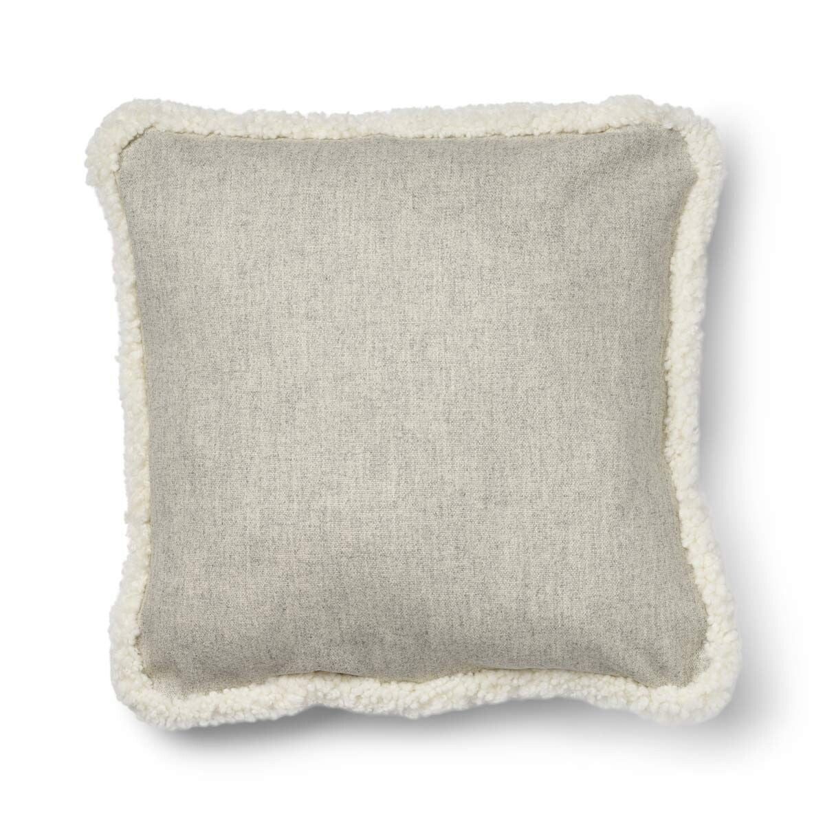 Coussin en laine courte de mouton Argent/Ivoire