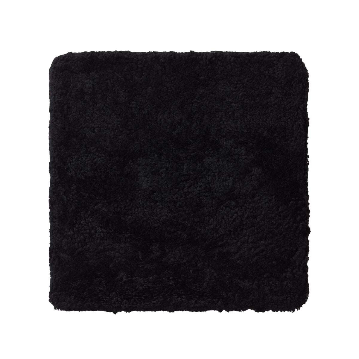Pouf en peau de mouton bouclée | Laine courte Noir