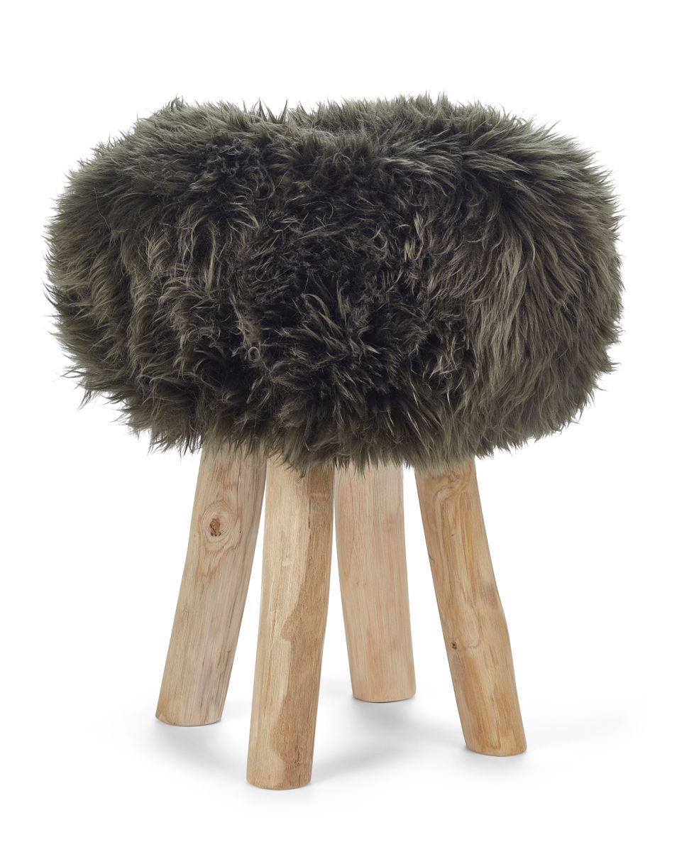 Tabouret Theo + housse | Pieds en chêne | Peau de mouton de Nouvelle-Zélande Vert Haie