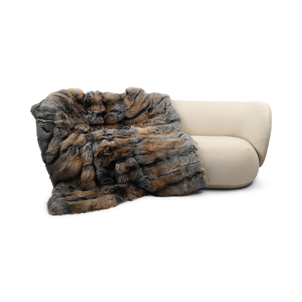 Plaid Premium en Fourrure de Renard | Doublure en Cachemire | Renard Croisé Doré | 180x150 cm