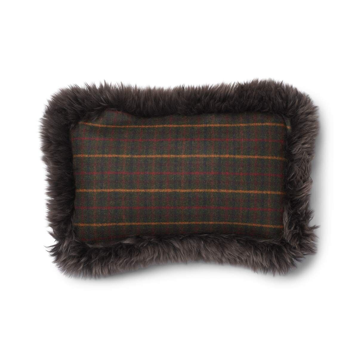 Coussin en peau de mouton longue laine Sapin Kilberry-Vert foncé/Noyer