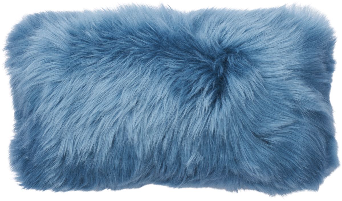 Coussin en peau de mouton longue laine Bleu corail