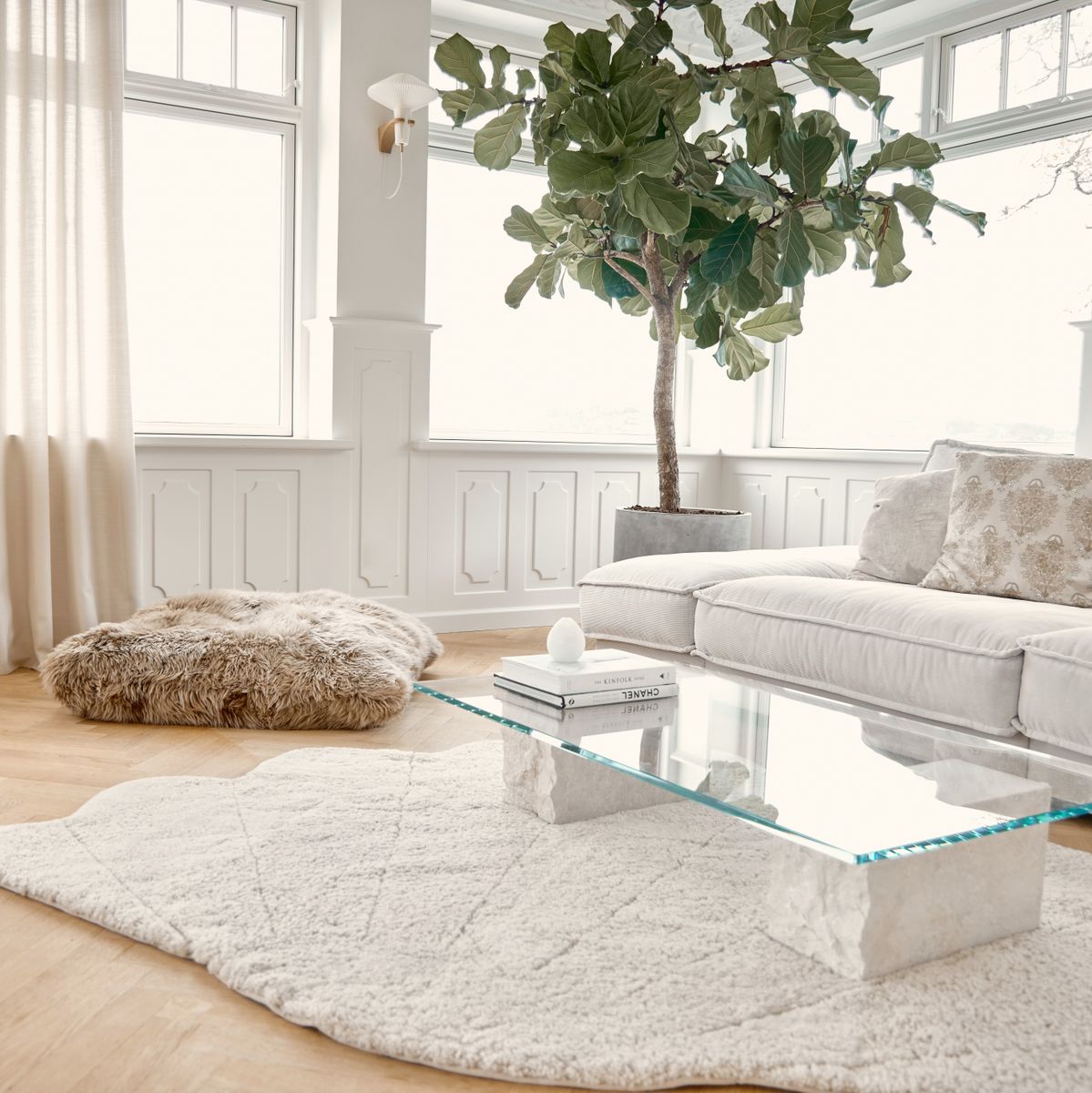 Tapis court en laine bouclée en peau de mouton Shell Design 210x150 cm Anthracite