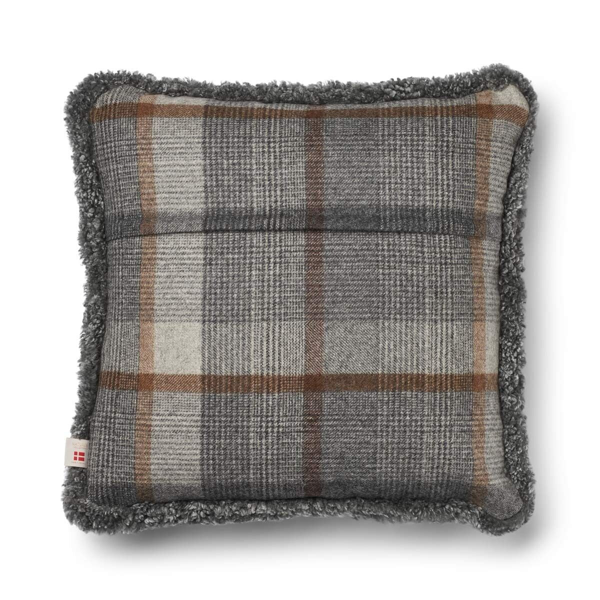 Coussin en laine courte de mouton Glencheck-Gris/Gris clair