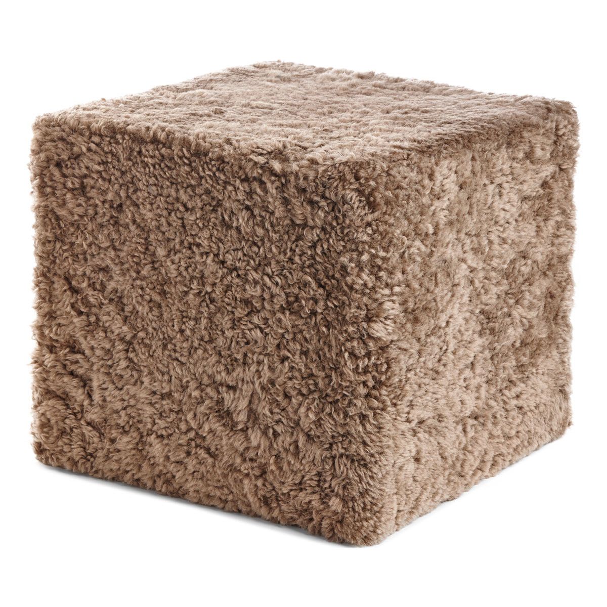 Pouf court en laine bouclée de mouton Taupe