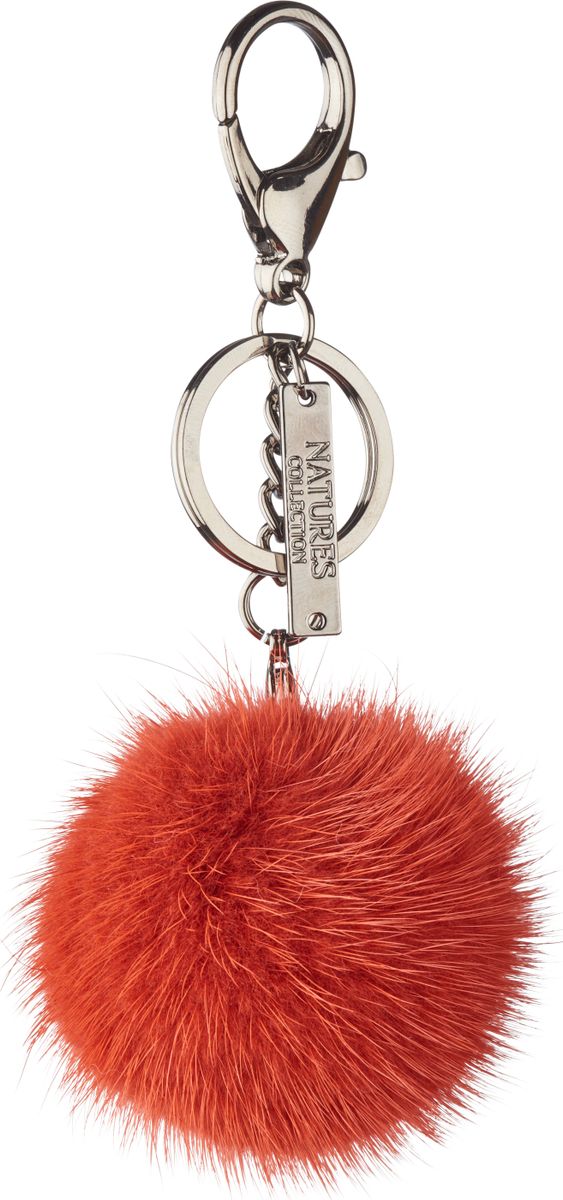 Porte-clés Pompon en vison Orange Rouge