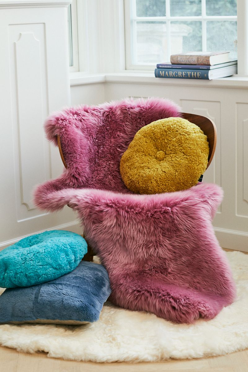 Tapis design en laine et peau de mouton Ø180 cm | Ø250 cm Ivoire