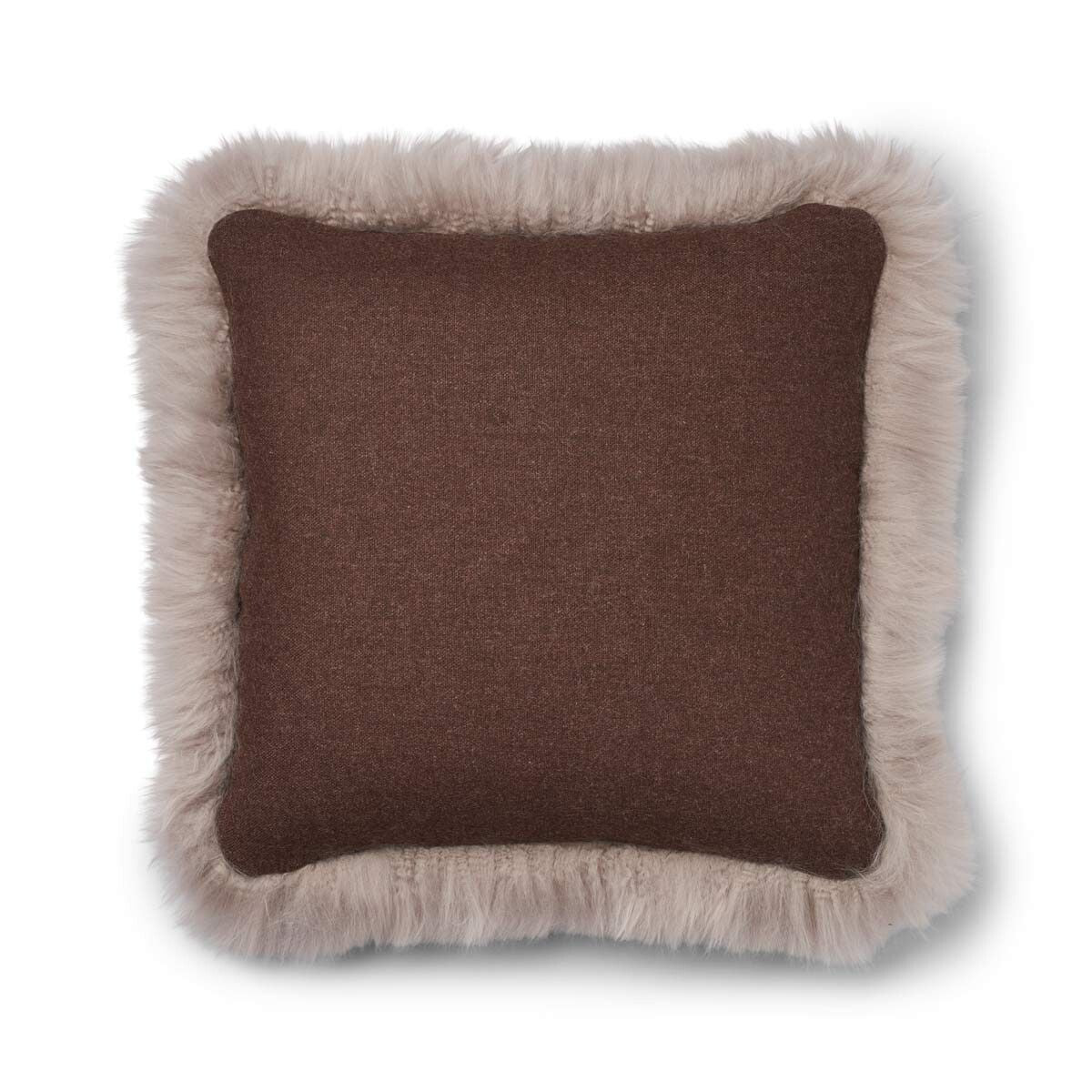 Coussin en peau de mouton longue laine Marron/Colombe