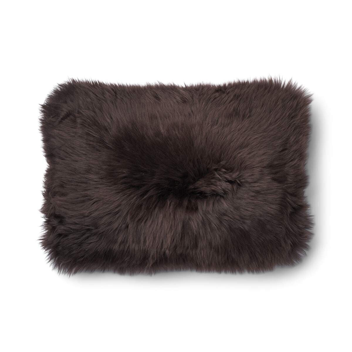 Coussin en peau de mouton longue laine Chocolat