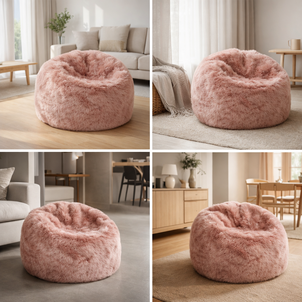 Pouf rond en peau de mouton à laine longue