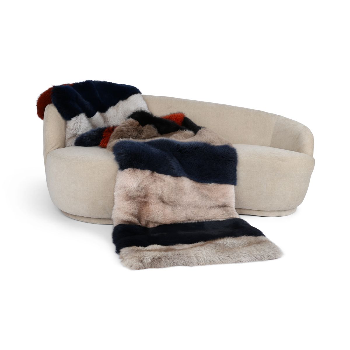 Jeté en renard premium avec revers en cachemire | Multicolore | 70 × 260 cm