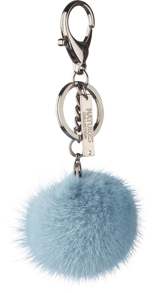 Porte-clés Pompon en vison Bleu ciel clair