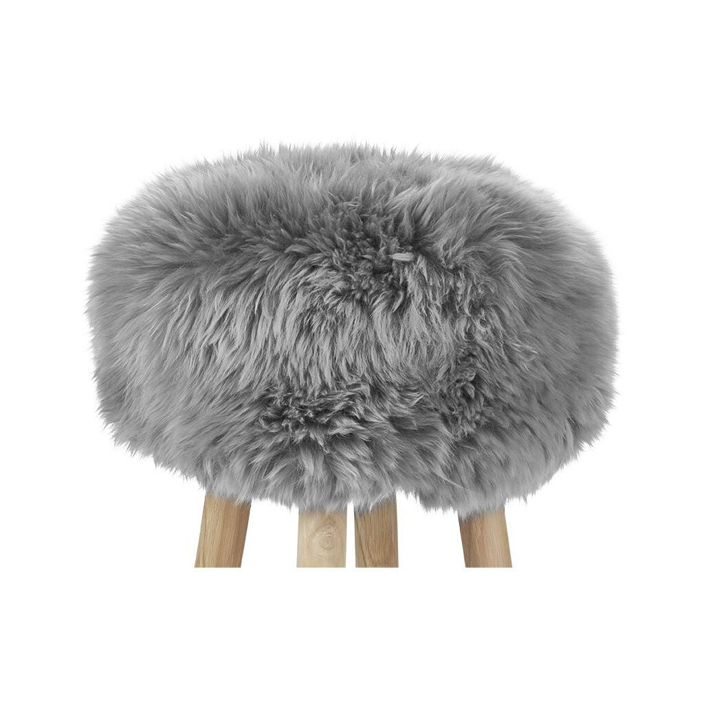 Dessus de tabouret en laine longue | Ø35 × H17 cm Gris Léger