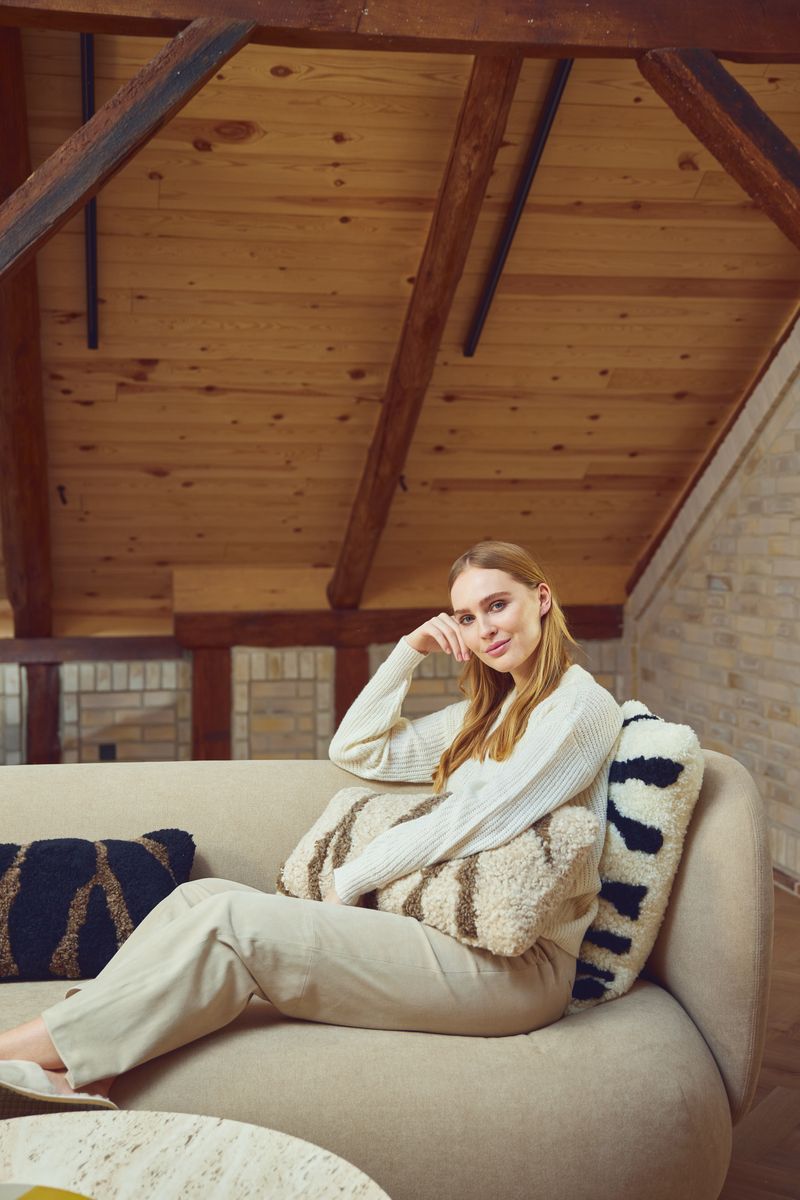 Coussin zébré Taupe/Noir