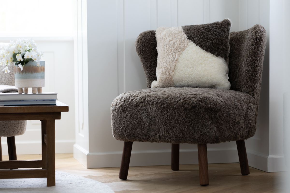 Coussin en laine courte de mouton Anthracite/Pearl/Graphite